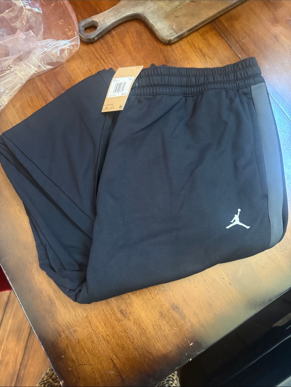 brand new Jordan Men’s Black Joggers with Gray Side Panel and White Jumpman